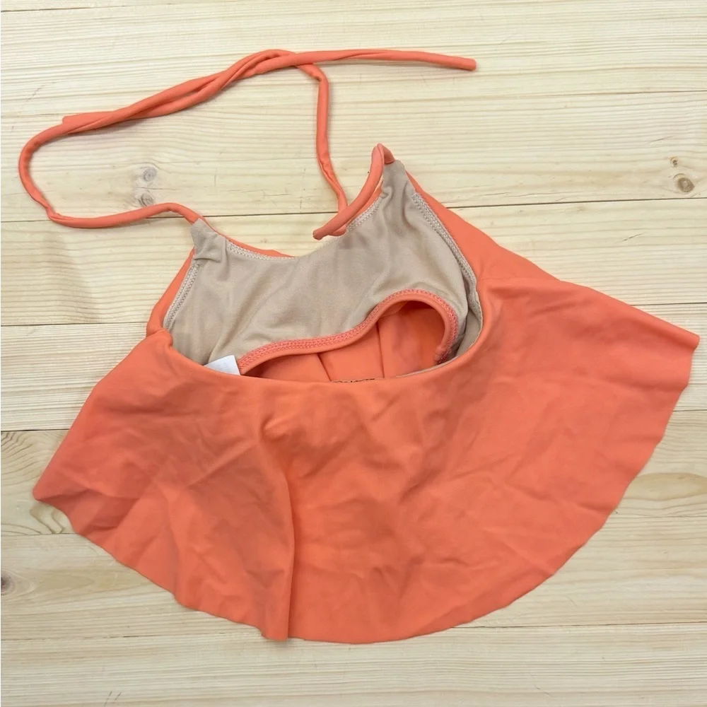 Kortni Jeane Orange Ruffle Swim Top Girls Size 2/3 Halter Bikini Top Summer